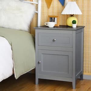 25 in.H x 19 in.W Grey Nightstand with Drawer Accent Side End Table Storage Cabinet