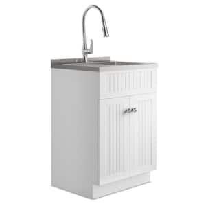 Beckham Transitional 24 in. wall mount Laundry sink with Cabinet Faucet and Stainless Steel Sink in White