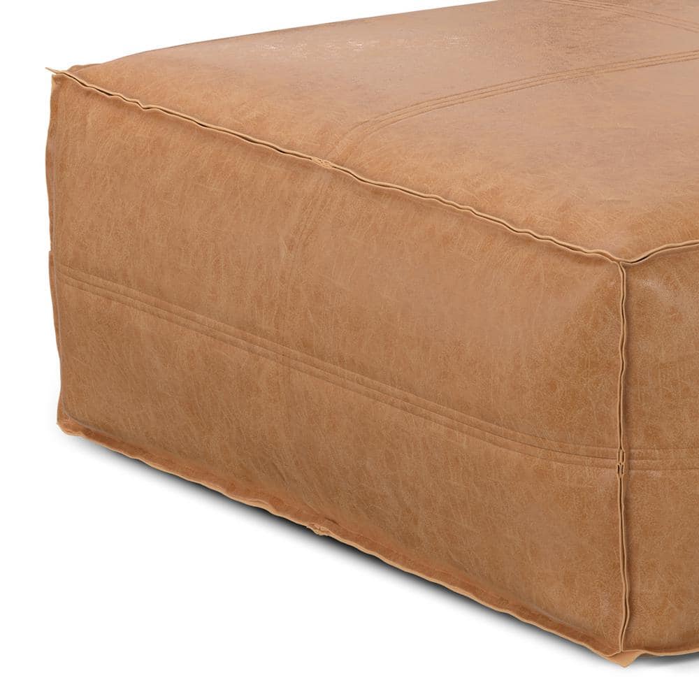 Brody Distressed Brown Faux Leather Square Pouf
