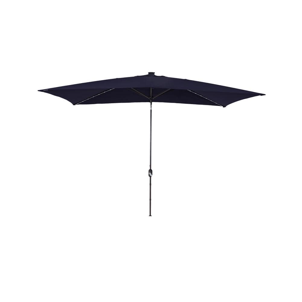 10 ft. x 7 ft. Rectangular Market Outdoor Patio Umbrella with LED in Dark B