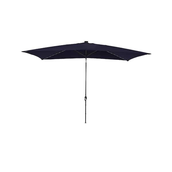 Unbranded 10 ft. x 7 ft. Rectangular Market Outdoor Patio Umbrella with LED in Dark Blue