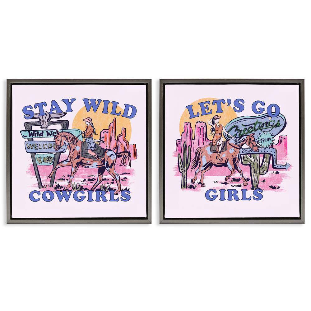 Pink Cowgirl Phrases by Melissa Wang 2-Pieces Gray Floater Frame Typography Graphic Art Print 25 in. x 25 in. price history on PriceWatchPro