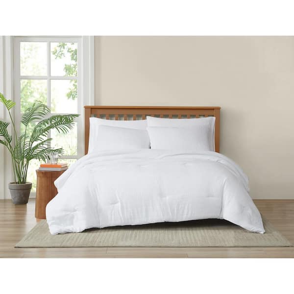 Crinkle Garment Wash Microfiber White Full/Queen 3 Piece Comforter Set