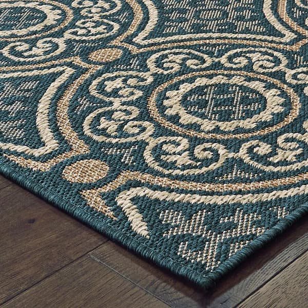 Blue, Gray 5 ft. x 7 ft. Loomed Polypropylene Rectangle Indoor/Outdoor Area Rug