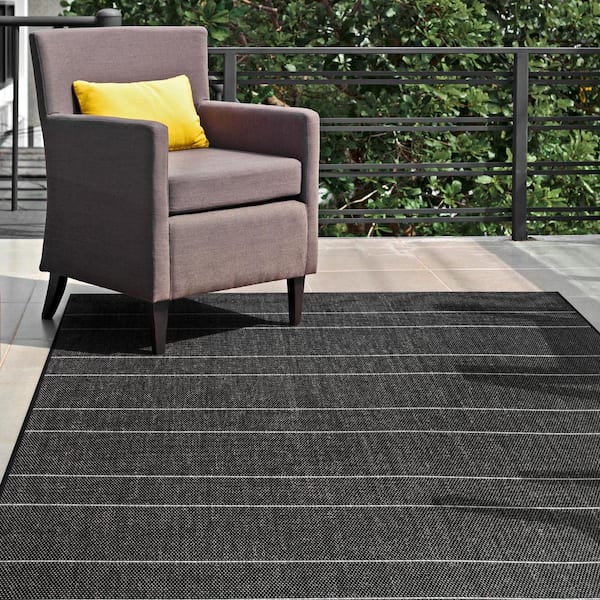 Alaina Casual Stripes Black 6 ft. x 9 ft. Indoor/Outdoor Patio Area Rug