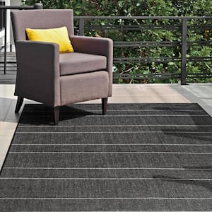 Alaina Casual Stripes Black 8 ft. x 11 ft. Indoor/Outdoor Patio Area Rug