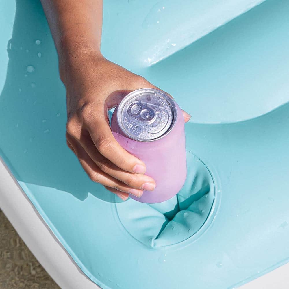Teal and White Inflatable Floating Water Lounge with Cup Holders