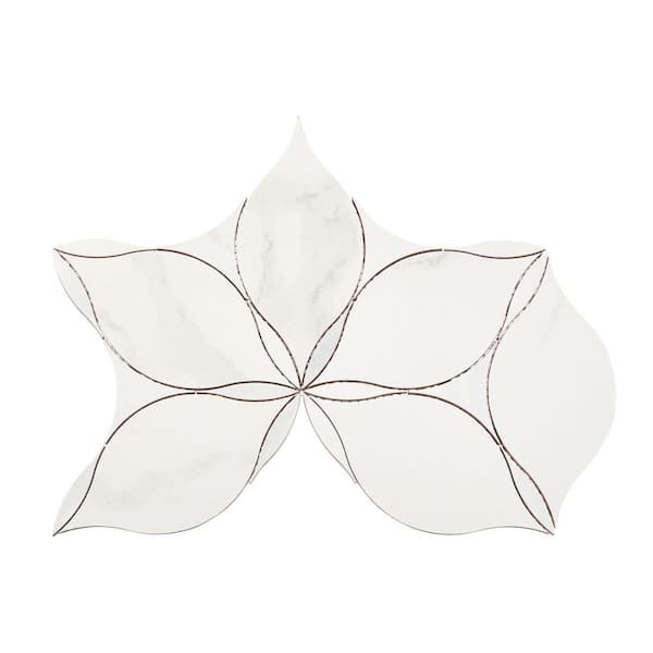 Ciara Tanok White 7-in. x 12-in. Flower Marble Look Matte Porcelain Floor Wall and Tile Sample