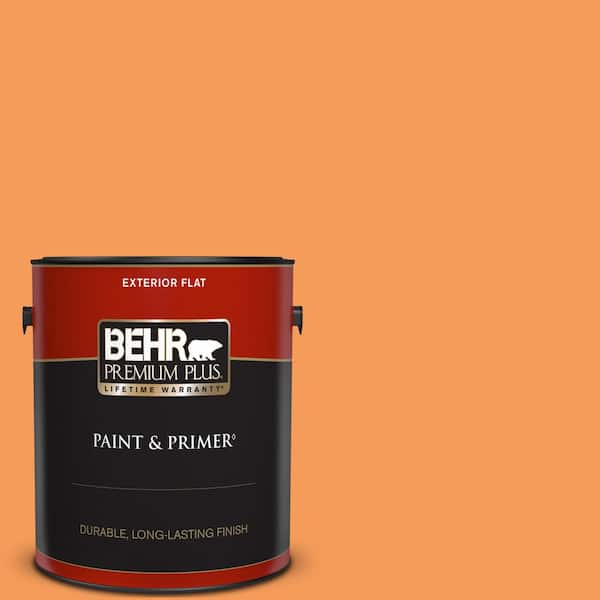 BEHR PREMIUM PLUS 1 gal. #260B-6 Blaze Orange Flat Exterior Paint & Primer