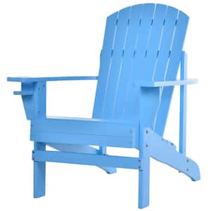 Blue Wood Adirondack Chair for the Deck with Ergonomic Design and a Built-In Cup Holder
