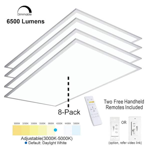 eSenLite 2 ft.x4 ft. 6500 Lumen 600W Equivalent White Dimmable Color Changing CCT Integrated LED Flat Panel Light Troffer(8-Pack)