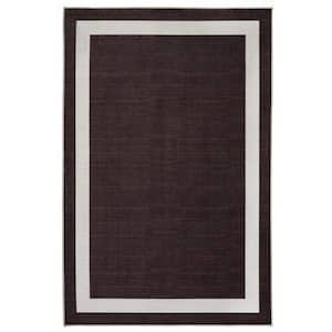 Everest Brown Creme 5 ft. 4 in. x 8 ft. Machine Washable Geometric Modern Border Polyester Non-Slip Backing Area Rug