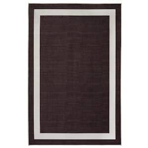 Everest Brown Creme 5 ft. 8 in. x 9 ft. Machine Washable Geometric Modern Border Polyester Non-Slip Backing Area Rug