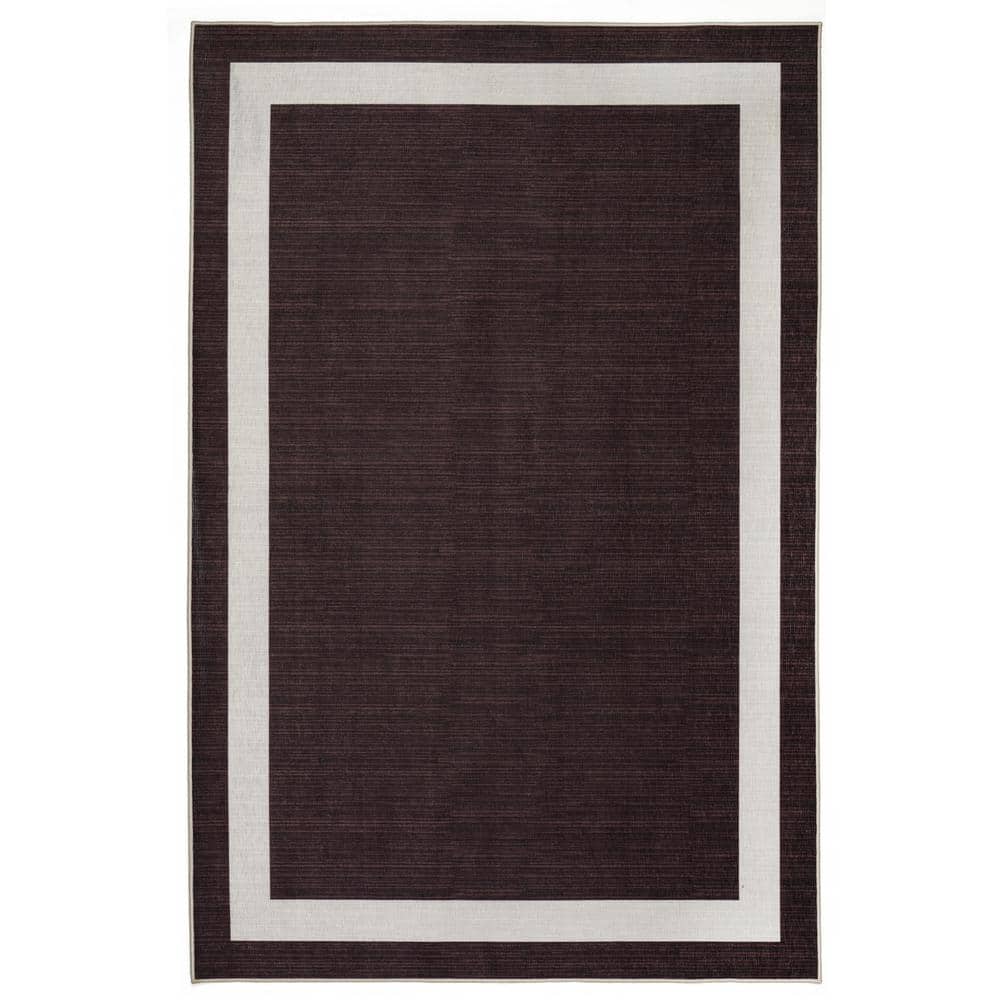 Everest Brown Creme 10 ft. x 14 ft. Machine Washable Geometric Modern Border Polyester Non-Slip Backing Area Rug price history on PriceWatchPro