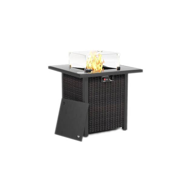 Erommy 44 Inch Outdoor Propane Fire Pit Table 50,000 BTU Gas Fire Pit Table,Wicker PE Rattan with Glass Wind Guard,Clear Glass Rocks,Cover- Brown Erommy 44 Inch Outdoor Propane Fire Pit Table 50,000 BTU Gas Fire Pit Table,Wicker PE Rattan with Glass Wind Guard,Clear Glass Rocks,Cover- Brown