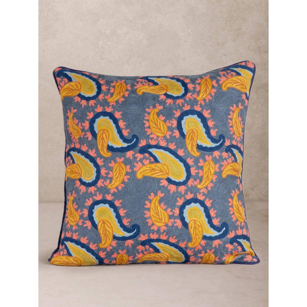 Havana Embroidered Multicolor Cotton Wool Throw Pillow 20"x20"
