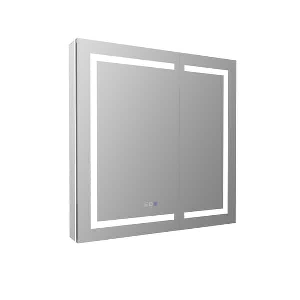 36 in. W x 36 in. H Rectangular Aluminum Recessed/Surface Mount LED Lighted Medicine Cabinet with Mirror Defogger, USB