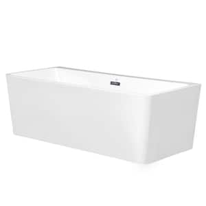 Foyil 60 in. Acrylic Flatbottom Freestanding Double Slipper Soaking Bathtub in White with Brass Drain