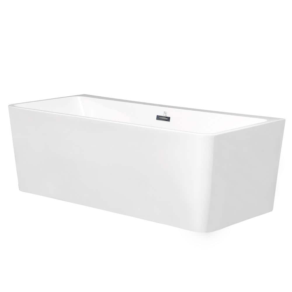 67 in. Acrylic Flatbottom Freestanding Soaking Bathtub in White
