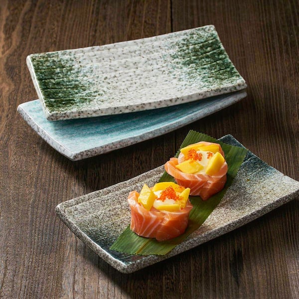 UUDULY Ceramic Sushi Plate Set 4-Pack Rectangular Porcelain