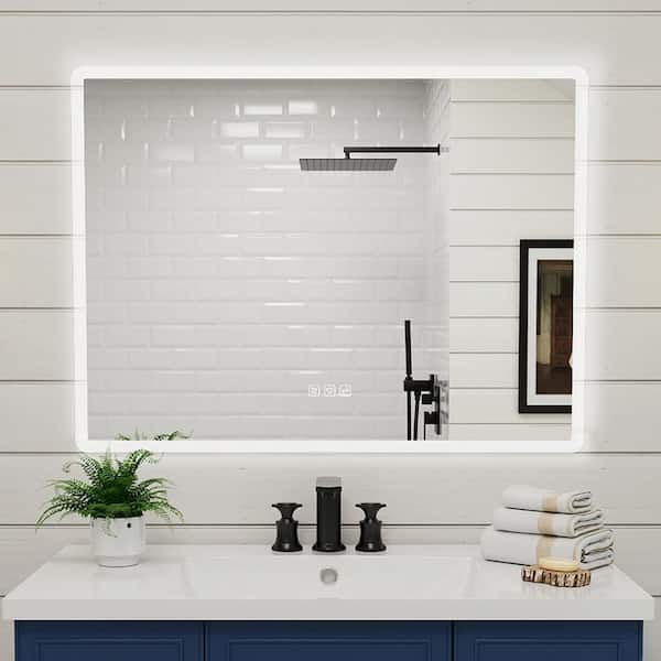 40 in. W x 32 in. H Rounded Rectangular Frameless LED Wall Mount Bathroom Vanity Mirror (Full Strip)