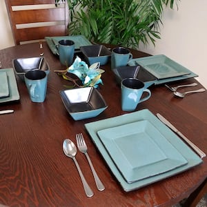Kiesling 16-Piece Casual Black and Blue Stone Dinnerware Set (Service for 4)