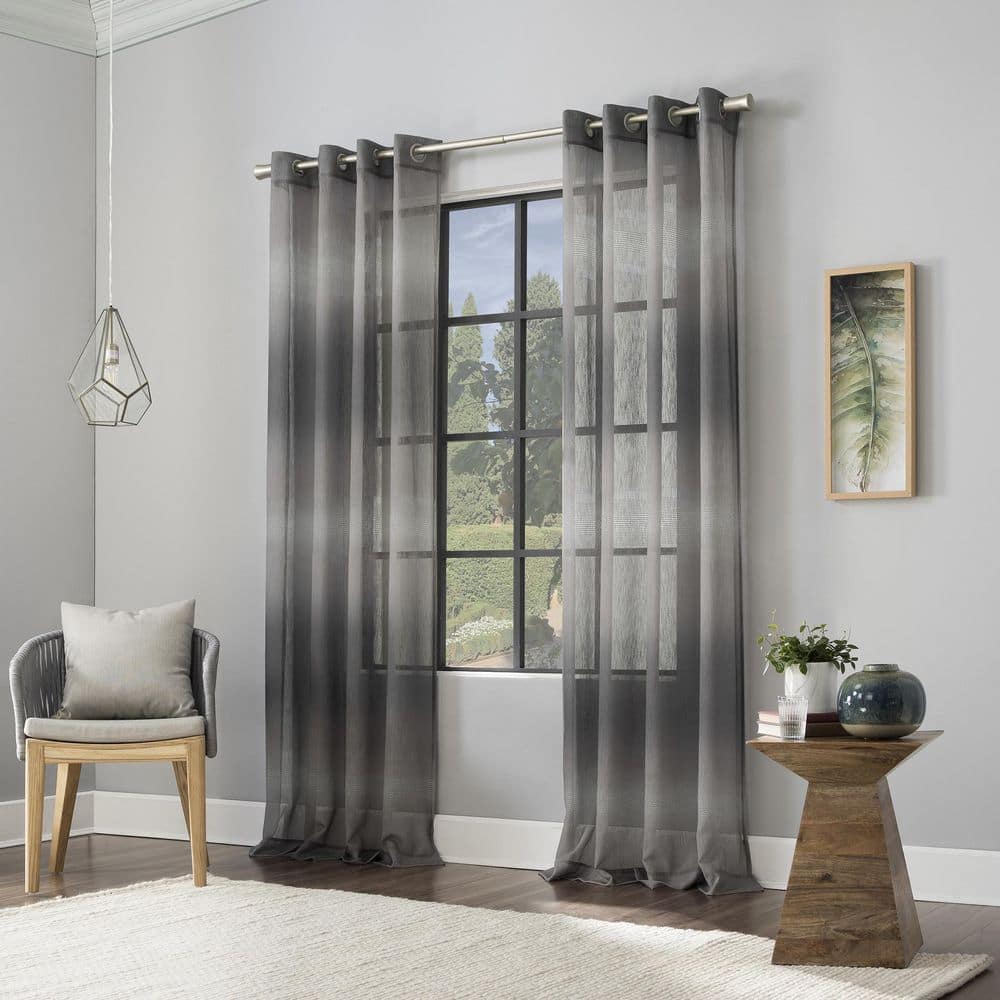 Gray Ombre Sheer Polyester Grommet Curtain Panel, 52" x 96"
