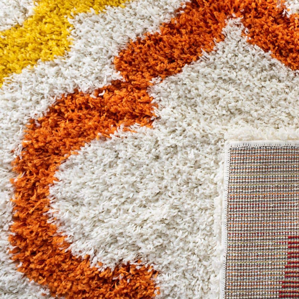 Ivory and Multicolor Synthetic Shag Kids Area Rug, 3'x5'