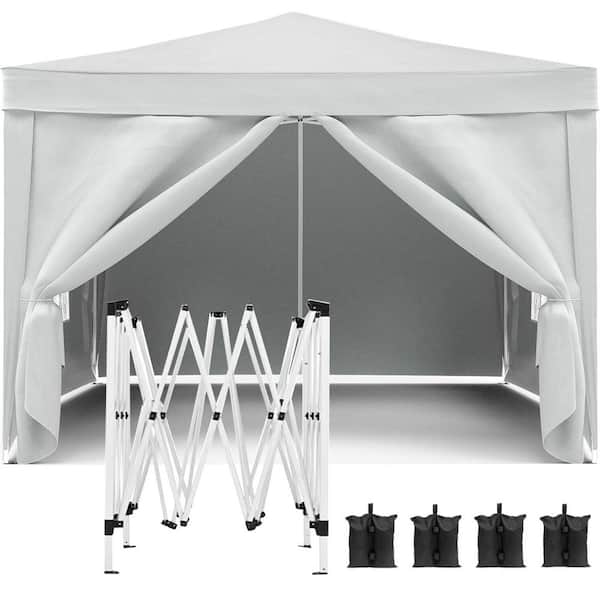 ToolCat 10 ft. x 10 ft. Outdoor EZ Pop Up Canopy Gazebo Folding Garage Portable Tent with 4-Removable Sidewalls, Carry Bag White