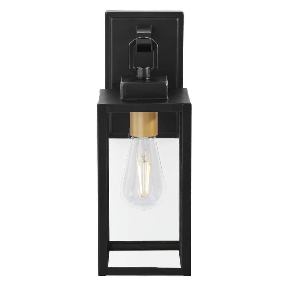 Maplebrook 13.6 in. Matte Black with Gold Accents 1-Light Outdoor Line Voltage Wall Sconce with No Bulb Included -  Hampton Bay, HB7097-43