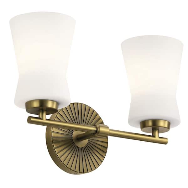 KICHLER Brianne 14.5 in. 2-Light Brushed Natural Brass Mid-Century Modern Bathroom Vanity Light