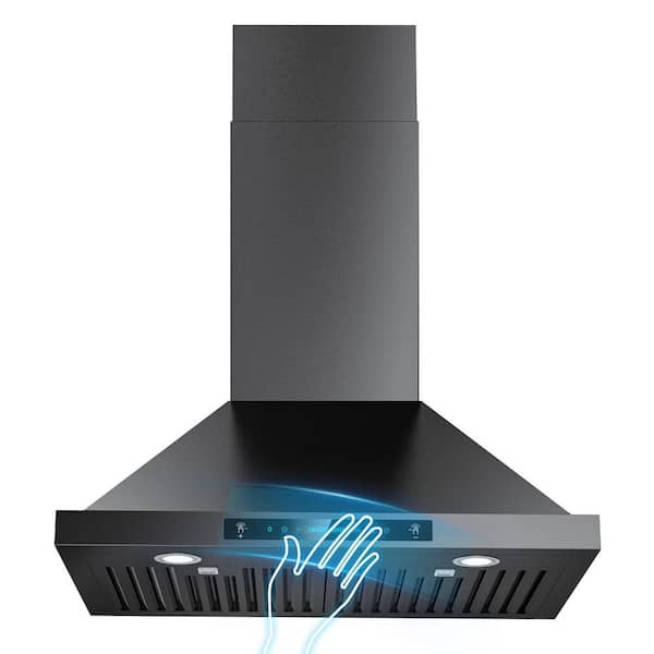 30 in. 900 CFM Convertible Wall Mount Downdraft System in Black Stainless 4-Speed, Touch and Gesture Control with Remote