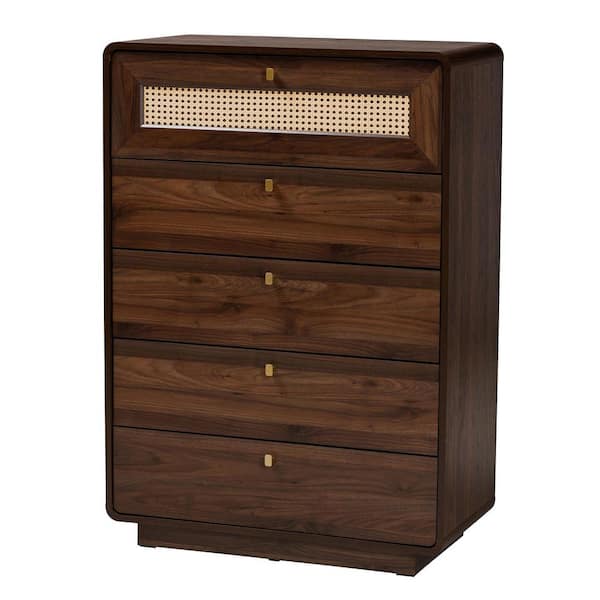 Baxton Studio Jenibelle Walnut Brown 5-Drawer 31.5 in. Chest of Drawers