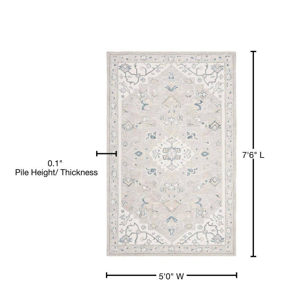 Handmade Gray Wool Tufted Rectangular Rug 5x8 Feet