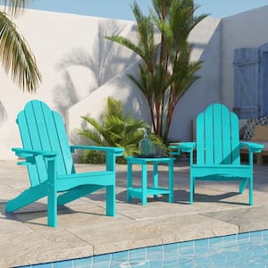 Classic Aruba blue Plastic All-Weather Weather Resistant With Cup Holder Outdoor Patio Adirondack Chairs(Set of 2)