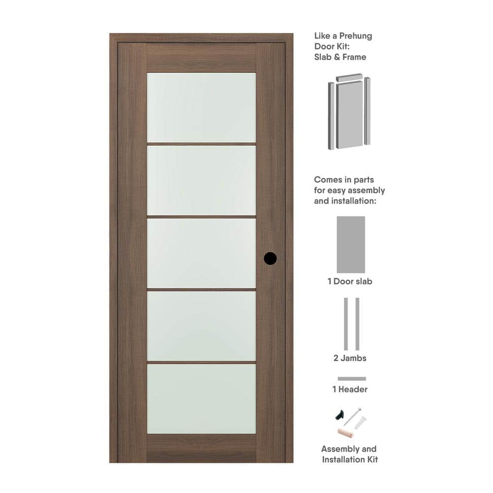 24 in. x 80 in. Vona Left-Hand Solid Composite Core 5-Lite Frosted Glass Pecan Nutwood Wood Single Prehung Interior Door price history on PriceWatchPro
