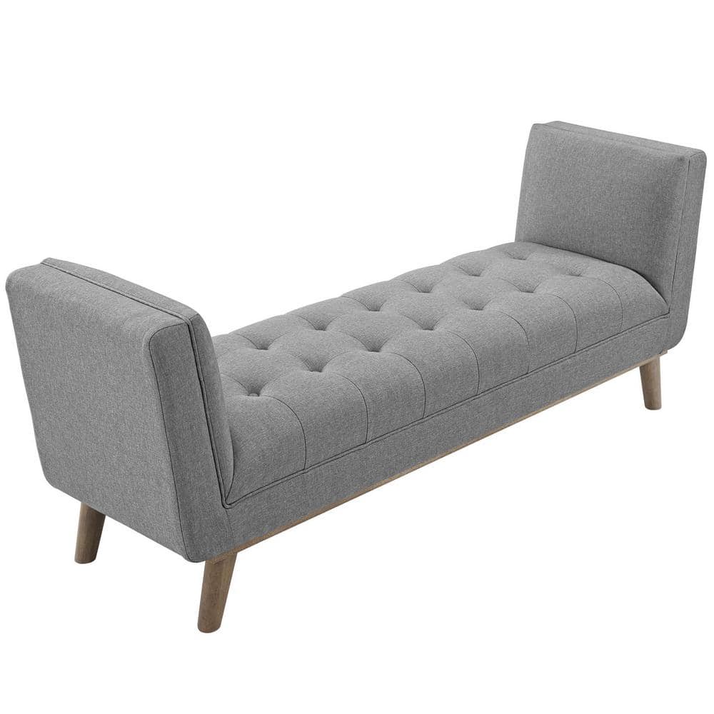 Haven Light Gray Tufted Fabric Mid-Century Accent Bench