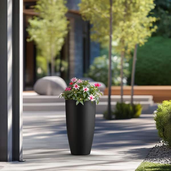 13.5 in. Large Charcoal Black Concrete Round planter / Pot with drainage holes