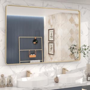 48 in. W x 32 in. H Rectangular Aluminum Alloy Framed and Tempered Glass Wall Bathroom Vanity Mirror in Brushed Gold