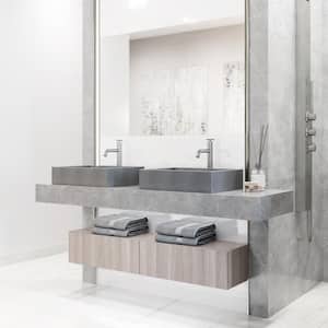 Coca Gray Concreto Stone Rectangular Bathroom Vessel Sink with Cass Vessel Faucet and Pop-Up Drain in Brushed Nickel