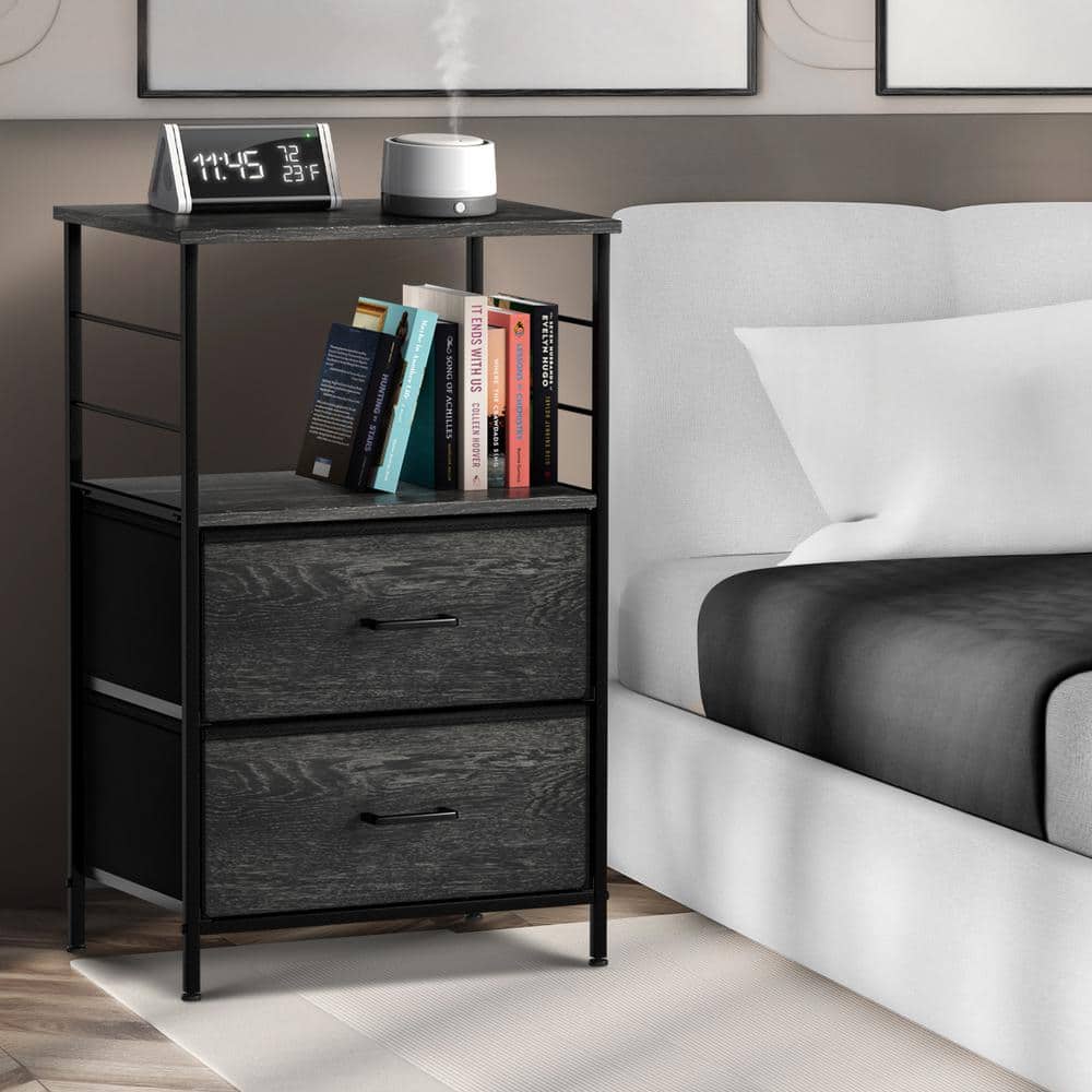 Multifunctional Fabric 2-Drawer Nightstand with Sturdy Steel Frame