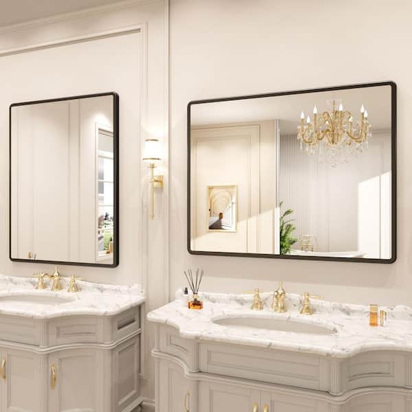 30 in. W x 36 in. H Rectangle Aluminum Alloy Framed Modern Black Wall Mirror