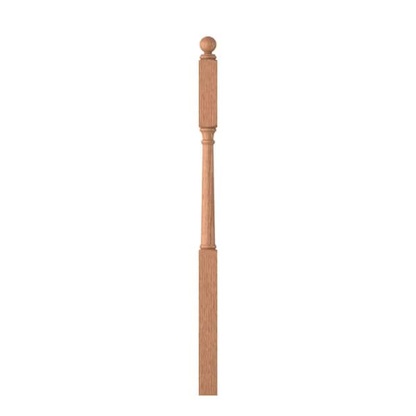 3 in. D x 3 in. W x 57.625 in. H  Unfinished Red Oak Wood Landing Ball Top Newel