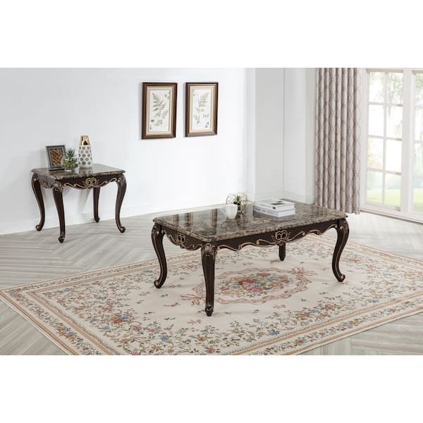 Kingsmere 48.5 in. L Brown Espresso Rectangle Faux Marble Coffee Table