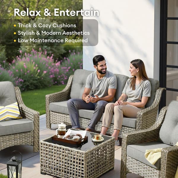 HOOOWOOO Cherry 10-Piece Wicker Outdoor Furniture Patio Fire