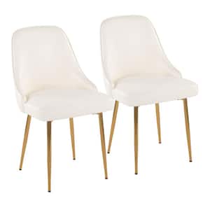Marcel White Faux Leather & Gold Metal Side Dining Chair (Set of 2)