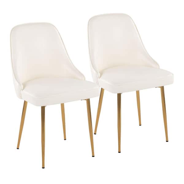 Lumisource Marcel White Faux Leather & Gold Metal Side Dining Chair (Set of 2)