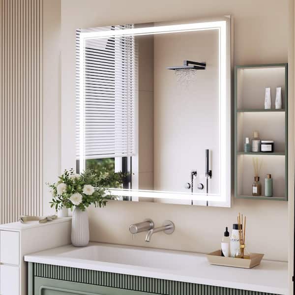 36 in. W x 36 in. H Modern Square Frameless LED Lighted Anti-Fog Wall Bathroom Vanity Mirror in Tempered Glass