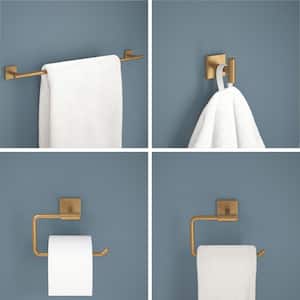 Nash 4-Piece Bath Hardware Set 18 in. Towel Bar with Extender, Toilet Paper Holder Towel Holder Towel Hook in Satin Gold