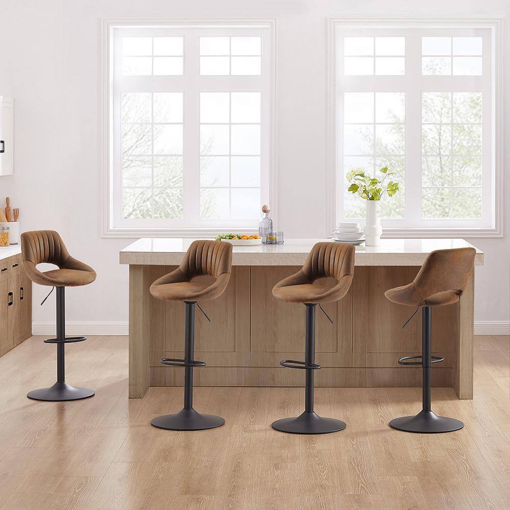 Adjustable Height Swivel Barstools, Set of 2, Black Faux Leather